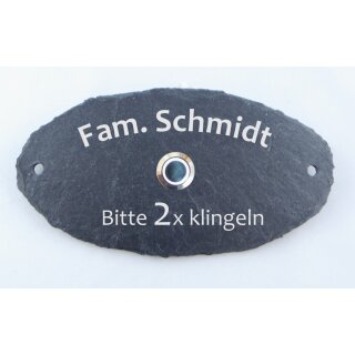 graviertes Klingel- & Namenschild aus Schiefer mit Klingeltaster (Oval/Größe L+)